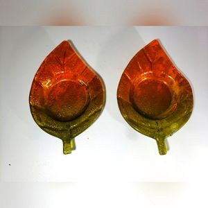 Pier One Glass Leaf Dishes/ Candle Holders